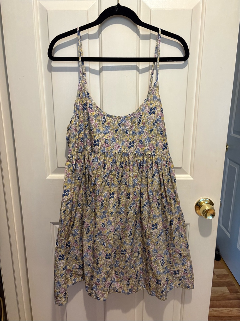 Natural Life Blue Floral Babydoll Mini Boho Dress Large
